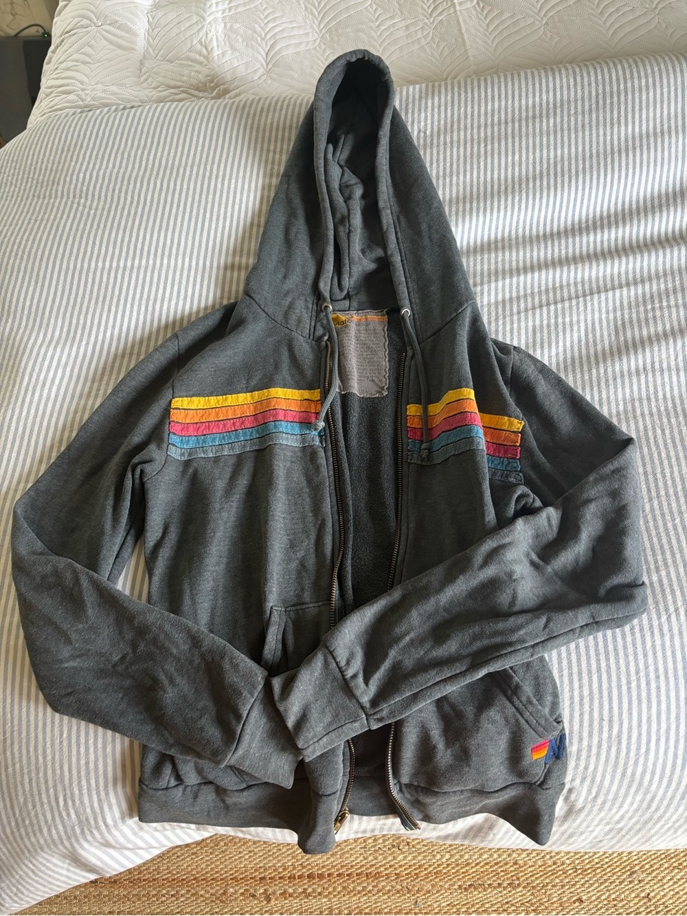 Aviator Nation Black Zip Hoodie with Sunset Stripe perfect condition - Picture 2 of 3